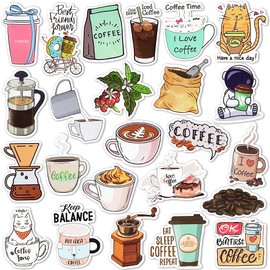 SUSIHI Coffee Stickers for Kindle Funny Coffee Stickers for Water Bottles Scrapbook Laptop Book Waterproof(50 Pcs)