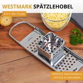 Westmark Knöpfle Inox Spätzle Slicer - Stainless Steel Spätzle Grater for Fine Knöpfle & Spaetzle - With Sledge for Easy Slicing - Silver, 31.5 cm