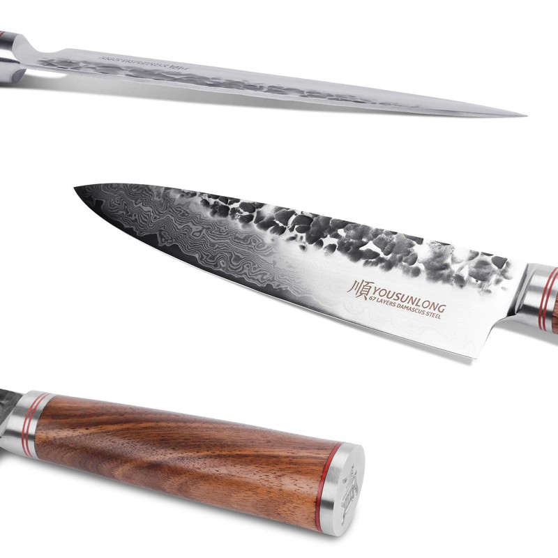 YOUSUNLONG Chef's Knives 8 inch Japanese Hammered Damascus American Walnut