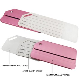 Aluminum Luggage Tags, Luggage Tag Holders for Travel Luggage Baggage Identifier by Ovener (5Pack Pink)