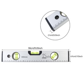 Smgda Leveler, 11.8 inches (300 mm), Strong, Magnetic Level, Measure 45°, 90° and 180°, Made of Aluminum Alloy, Measure Wall Levels, Checking Floor Levels, Mounting TVs, Perfect for Construction