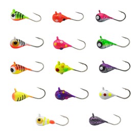Tungsten Ice Fishing Jig Set Ice Fishing Lures, Max Sensitive Tungsten Tear Drop Ice Jig Head Hook for Panfish, Crappie, Walleye, Perch, Trout, Bluegill (14 Colors Combination, 3MM, 1/60 OZ)