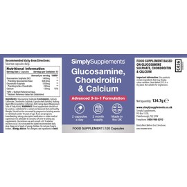 Glucosamine, Chondroitin & Calcium Supplement | Supports Bone & Muscle | 2KCl Glucosamine Sulphate & 90% Pure Chondroitin Sulphate | 120 Capsules = 2-Month Supply | Made in The UK to GMP Standards