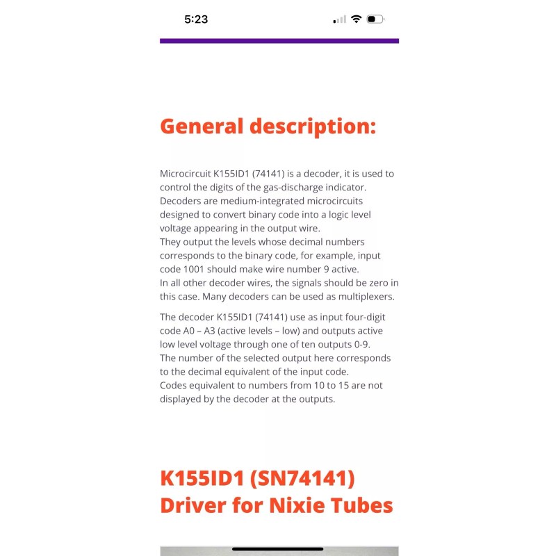 INTEGRAL Minsk 1 Piece K155ID1 (SN74141) Driver for Nixie Tubes