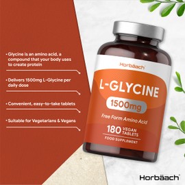 L Glycine Supplement 1500mg | 180 Vegan Tablets | Amino Acid Nutritional Supplements | by Horbaach