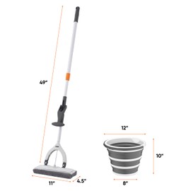 Superio Miracle Microfiber Mop with Telescopic Handle & 2-Gallon Collapsible Bucket - Lightweight Cleaning Set for Floors, Walls, Car Wash, Camping & More - Grey