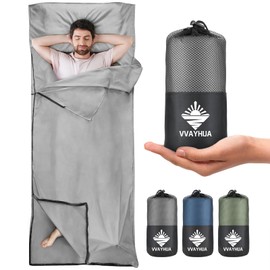 VVAYHUA Sleeping Bag Liner, Adult Sleep Sack Travel Sheets, Two-Way-Zipper Expose Feet Separately, Portable Single Camping Sheet for Hotel,Hostels,Business Trips & Traveling-Grey