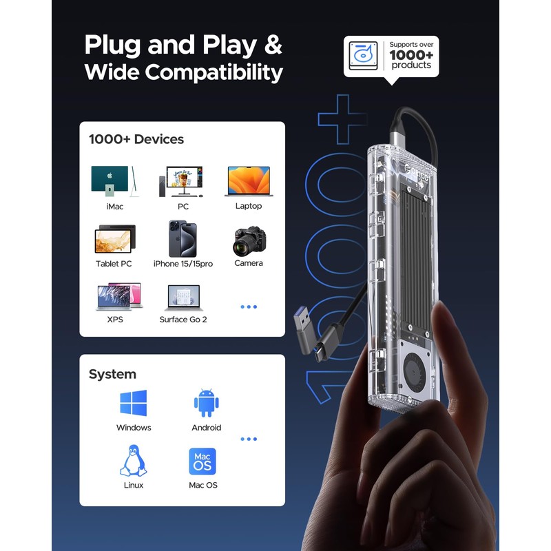 ORICO M.2 40Gbps NVMe SSD Enclosure, Tool-Free USB C Adapter