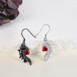 Angel Devil Earrings Sterling Silver Angel Wings Heart Dangle Drop Earrings Gothic Jewelry for Women (Angel Devil)