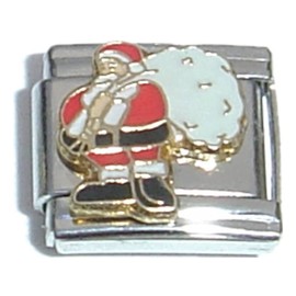 Santa With Gift Bag Italian Charm