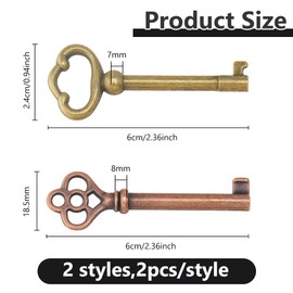 DICOSMETIC 4Pcs 2 Styles Skeleton Keys Vintage Hollow Barrel Key Alloy Furniture Key Universal Skeleton Replacement Keys for Cabinet Doors Dresser Drawers Floor Clock