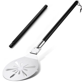 HaSteeL Pizza Peel, 9-Inch Pizza Turning Peel, Pizza Turner for Baking Grilling, Perforated Paddle Spatula with Long Detachable Handle for Rotating, Pizza Oven Accessories