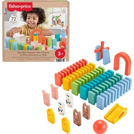 Fisher-Price Wood Preschool Game Domino Run Playset, 72-Piece Wooden Building Set for Kids Ages 3+ Years