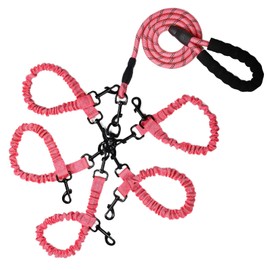 Dog Double Leashes,Rope Bungee Three Leash with Padded Handle Removable for 3 Dogs,Tangle-Free, Padded Handles, 360° Swivel Control (Pink, 5 Way)