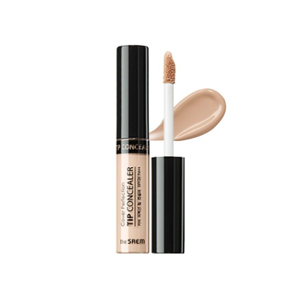 [the SAEM] Cover Perfection Tip Concealer SPF28 PA++ 6.5g - High Adherence Concealer without Clumping and Cracking, Covers Blemishes, Freckles and Dark Circles #1.25 Light Beige