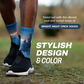 Outway Bright Night Crew Socks, Moisture-Wicking Athletic Calf Socks with Arch Support for Men and Women, Colorful Design, Size M/L