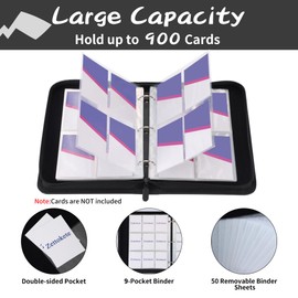 Zettokete Trading Card Binder 9 Pocket,900 Pockets Card Holder with 50 Sleeves,3 Ring Card Album for Yugioh,MTG Card & Baseball Football Basketball Sports Cards Collector(Black & White)