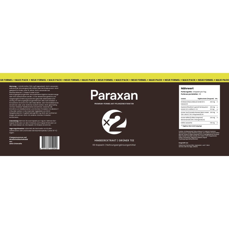 Paraxan Dietary Supplement with Green Coffee Extract and Green Tea,