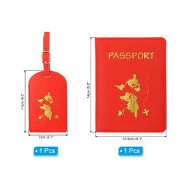 PATIKIL Passport Cover Holder and Luggage Tag Set, PU Leather Passport Case Holder Travel Tag Suitcase Identifier Travel Accessories for Men Women, Red