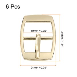 sourcing map Metal Roller Buckle, 6Pcs 0.98" Single Prong Belt Buckle Square Center Bar Buckles for Leather Craft Accessories Belt, Gold