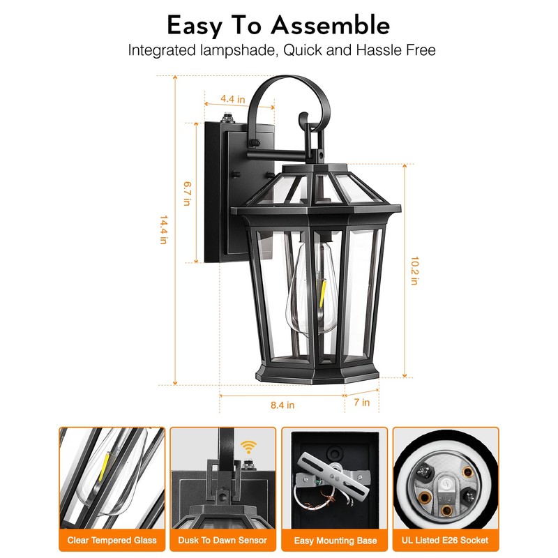 VIANIS Dusk to Dawn Outdoor Wall Lighting, Exterior Light Fixture