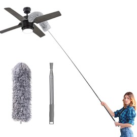Microfiber Feather Duster, Extendable Cobweb Duster with 100 inches Extension Pole, Bendable & Washable & Lightweight Dusters for Cleaning Ceiling Fan, High Ceiling, Blinds, Webster, Furniture & Cars