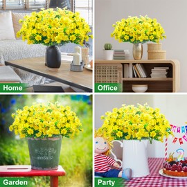 Aufind 16 Bundles Artificial Daisies Flowers Outdoor Fake Plants White Gerber Daisy Fake Foliage Greenery Faux Plants for Graves Hanging Outside Planter Window Box Wedding Decoration