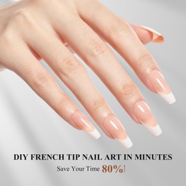 GLAMERMAID French Tip Press On Nails, 150pcs Medium Coffin False Nail Tips, Pre-Designed Fake Nails for DIY, Long-Lasting Gel Nail Extensions, 15 Sizes for a Great Fit, Ideal for Home Manicures, Pink