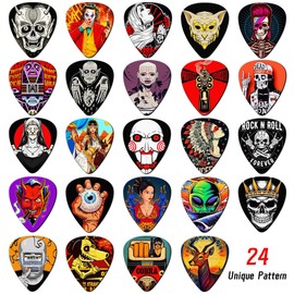 Guitar Picks 24 Pack Thin, Medium, Heavy Picks with Tin Box,Bass Guitar Pick Variety Pack,Guitar Pick for Acoustic Electric Guitar Bass Ukulele 0.46 0.71 0.96 1.20 mm(Set -4)