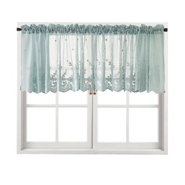 Lace Curtains for Windows Short, White Lace Tier Curtain, Valance Curtain with Rod Pocket for Kitchen or Bathroom Windows, Short Curtain for Home Decor, Festival Gift (1 piece, 130 x 41 cm) (Green)