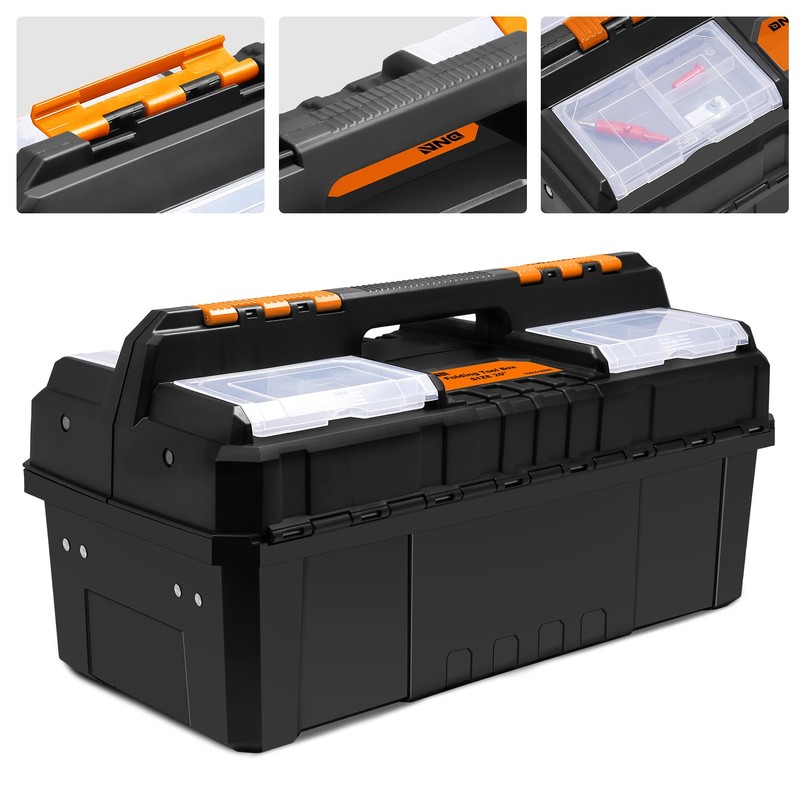 DNA MOTORING 2-Layer Lockable Tool Box Plastic Portable Storage Folding