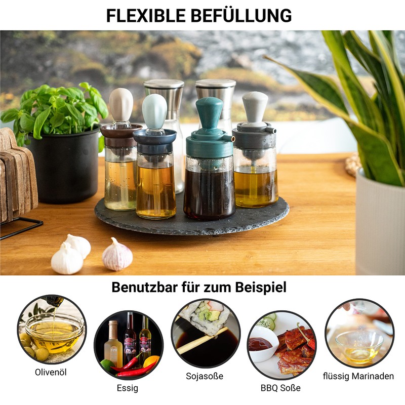 Fino Casa 2er Set, 2in1 Ölflasche mit Pinsel, Ölspender, Ölsprüher