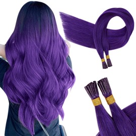 RUNATURE Purple I Tip Hair Extensions Human Hair 18 Inch Purple I Tip Hair Extensions Cold Fusion Hair Extensions I Tip Human Hair Extensions Pre Bonded Remy I Tip Extensions for Cosplay 25g 25s