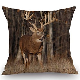 Swono Deer Grass Hunting Rustic Farmhouse Decorative Throw Pillow Cover Square Cushion Case for Home Sofa Couch Decoration