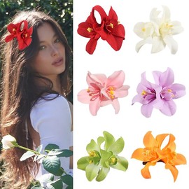 Hebterrka 6 Colours Artificial Flower Hair Clips, Boho Flowers Hairpin Hawaiian Hair Pin for Holiday by the Sea, 8.9 cm Bridal Hair Pins Headwear for Women Girls (Double Flowers)