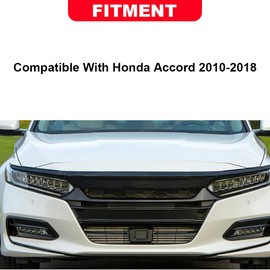CHEDA Front Grille Cover Moulding Trim, Compatible With Honda Accord 10th 2018 2019 ABS Glossy Black Lip Bumper, 3PCS