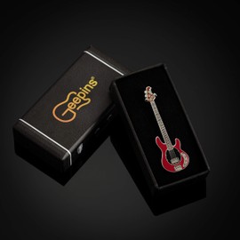 Bass Pin Badge Brooch by Geepins | Stunning Miniature Music Man Stingray Brooch | 54 mm Length | Wear on Backpack, Shirt, Jacket, Lapel, Hat, or Tie | Presented in Beautiful Guitar Case Box