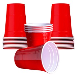 AmazCups Red Disposable Party Cups -16oz Large Red Plastic Cups and Ping Pong Balls,Solo Cups,Strong and Sturdy Red Cups Party for Birthday Supplies,Picnics,BBQ,DIY (25 Pack)