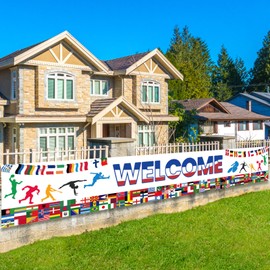 LOHAME World Flags Banner 300 x 50 cm Games Decoration Games World Flags for Decoration Summer Games 2024 Large Opening Bar Restaurant Sports Festivals