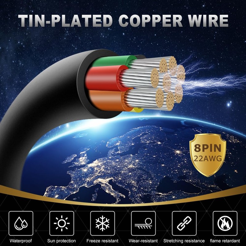 DEKIEVALE 22 Gauge 8 Conductor Electrical Wire, 10FT 22AWG Black