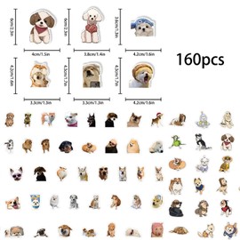 Cute Puppy Decals 160 PCS Dog Stickers Set Waterproof Vinyl Stickers Aesthetic Decals for Puppy Water Bottle Stickers Fridge Dog Stickers Kawaii Animal Stickers for Dog Lovers