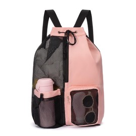 Cretosou Mesh Swimming Backpack, Waterproof Sports Backpacks, Gym Bag, Swimming Bag, Swimming Backpack, Large Capacity, Swimming Bag with Girls and Men for Swimming Fitness Training Equipment (Pink)