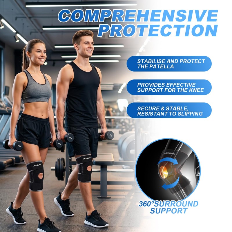 Knee Support Men/Women with Patella Gel Pads & Side Stabilisers,