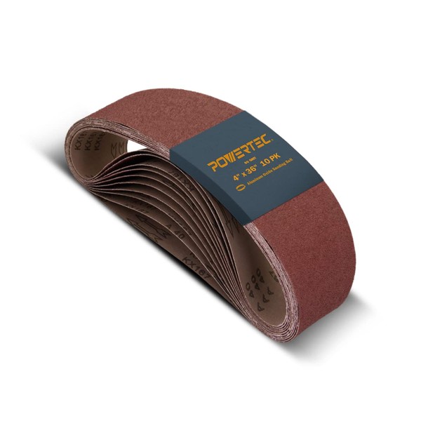POWERTEC 110680 4 x 36 Inch Sanding Belts | 80 Grit Aluminum Oxide Belt Sander Sanding Belt | Sandpaper for Belt and Disc Sander – 10 Pack