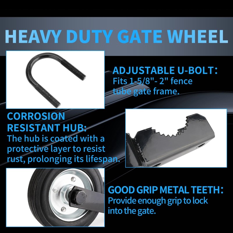 Gate Wheel Supporting Metal Swing Gate, 6" Gate Helper Wheels