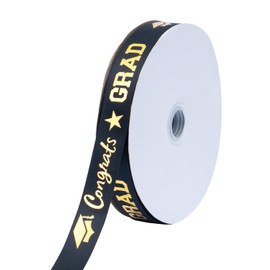 Voeveca Graduation Ribbon,100 Yards x 1 Inches Congrats Grad Black&Gold Satin Ribbon Use for Gift Wrapping,Graduation Party Decoration (Black, 1 inch)