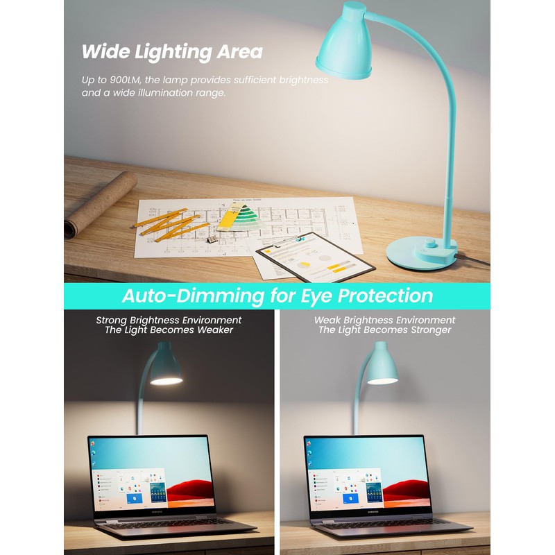 BOHON LED Desk Lamp with USB Charging Port, 3 Color