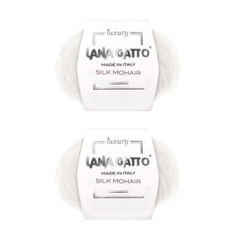 Mohair Silk Yarn for Knitting, Lana Gatto Luxury Silk Mohair Line, 50 g, 424 m, (White - 6027, 2)