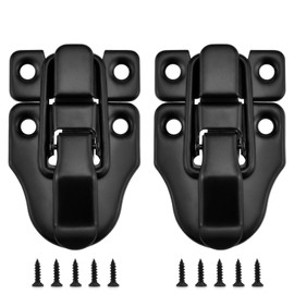 UBANU Toggle Hasp Latches Hardware with Hardening Screws, 2 Pack Black Classical Duckbilled Tool Box Buckle Latch Locks Replacement for Cabinet, Guitar Case, Chest, Jewelry Box, Ordinary Wooden Box