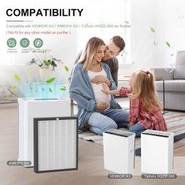 Luripid G3 Air Purifier Replacement Filter, Compatible with AMEIFU G3 (Sferf-30) Air Purifier, VEWIOR A3 Air Purifier and Tailulu HQZZ-260, 3-in-1 H13 True HEPA Air Cleaner Filter, 2 Pack